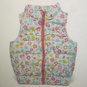 Floral Puffer Vest with Pink Zipper